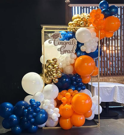 Blue and Orange Balloons Arch Kit, 162pcs Orange Navy Blue White Metallic Gold and Confetti Balloons for Graduation Baby Shower Fall Thanksgiving Birthday Party Decorations