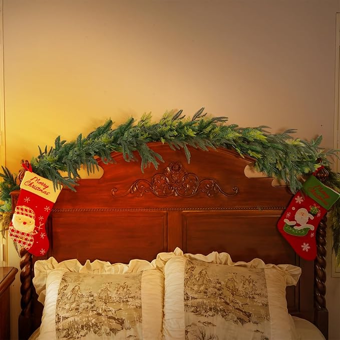 Norfolk Pine Garland Artificial Real Touch Green Thick Cedar Cypress Spruce 6FT Greenery Christmas Decor for Mantle Fireplace Wall Table Railings Indoor Outdoor Xmas Decorations