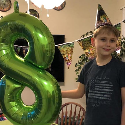 Green 2 Balloons, 40 Inch Giant Helium Foil Number 0-9 Green Birthday Balloon for Boys Girls, Self Inflating Digit 2 Balloons for Women Men Anniversary Jungle Football Party Decorations Supplies