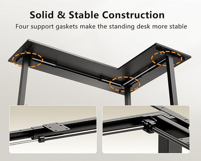 Casaottima 63 Inch Reversible L Shaped Electric Standing Desk, Ergonomic Height Adjustable Desk, Large Lift Corner Stand up Table for Workstation, Home Office, Reception Room, Black