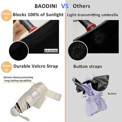 BAODINI Travel Essentials Mini Umbrella for Purse With Case Small Compact UV Sun Protection Lightweight Tiny Pocket Manual Open Close Umbrella for Women Kids and Men Fits Purse Backpack