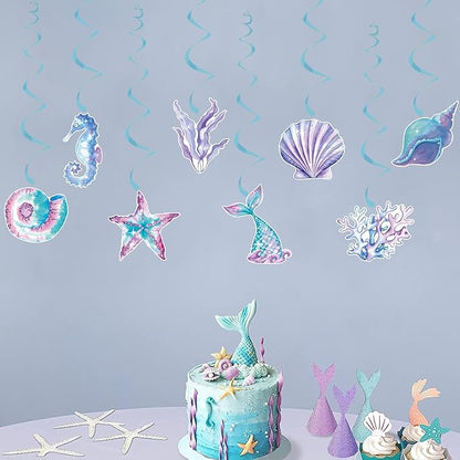 Little Mermaid Party Decorations Streamers - 16Pcs Under The Sea Classroom Hanging Swirl Ceiling Decor,Pool Beach Ocean Underwater Girls Birthday Summer Baby Shower Banner Supplies Hugtmr