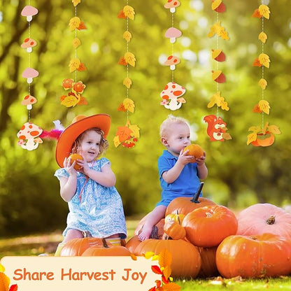 Dayker Autumn Party Decoration, Reusable Mushroom Maple Leaf Hanging Garland, 22.64ft Fall Squirrel Banner for Thanksgiving Harvest Festival Christmas Birthday and Wedding Backdrop