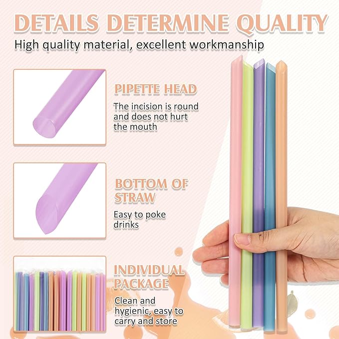 Tessco for you 600 Pcs 9.84 Inch Smoothie Straws Bulk Disposable Bubble Tea Straws Large Plastic Individually Wrapped Colorful for Tall Homemade Milkshakes (Morandi Color)