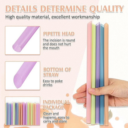 Tessco for you 600 Pcs 9.84 Inch Smoothie Straws Bulk Disposable Bubble Tea Straws Large Plastic Individually Wrapped Colorful for Tall Homemade Milkshakes (Morandi Color)