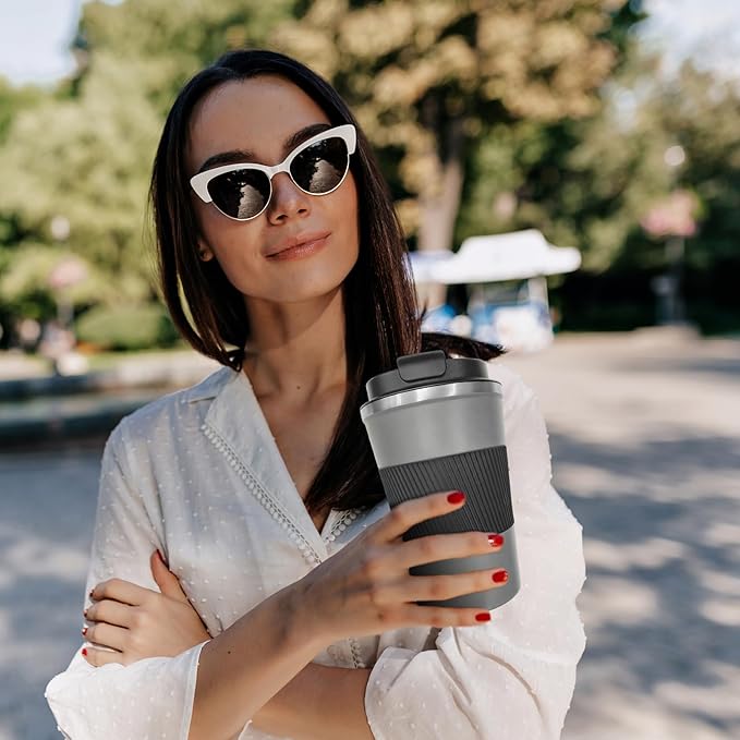 Vacuum-Insulated Stainless Steel Travel Coffee Mug, Leak-Proof Reusable Coffee Cup with Lid-Keeps Drinks Hot & Cold for Hours, Durable Double Wall Tumbler for Men & Women (3rd-Grey, 17OZ)