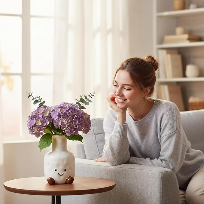 Handmade Ceramic Smile Vase-Cute White Ceramic Vase-White Modern Flower Vase-Round Aesthetic Table Flower Vase-Funny Decor AccentPot for Indoor and Outdoor vase