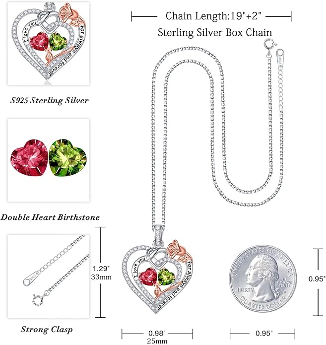 Iefil Christmas Gifts for Wife Women - 925 Sterling Silver Double Birthstone Necklace, Anniversary Birthday Gifts for Women, Jewelry Gift for Wife Girlfriend Mom Her