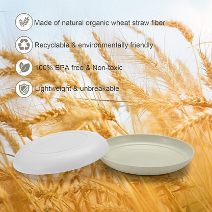 12 Pcs Unbreakable Deep Dessert Plates Set, 8 inch Reusable Plastic Wheat Straw Plates, Microwave and Dishwasher Safe Plate for Kitchen, Lightweight Plate for Dessert, BPA Free, 4 Colors
