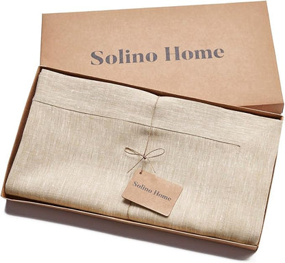 Solino Home Linen Tablecloth 60 x 132 Inch - 100% Pure Linen Champagne Beige Table Cloth for Rectangle Tables - Athena, Machine Washable Tablecloth for Fall, Autumn, Christmas, Holiday, New Year