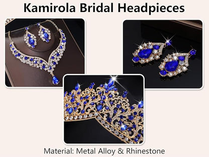 Kamirola Tiaras and Crowns for Women,Tiaras Earrings Necklace, Crystal Bridal Jewelry Set, Costume Party Halloween Prom Pageant Jewelry for Women TR80
