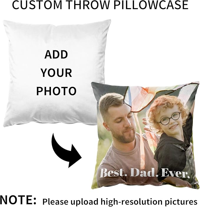 Easycosy Custom Pillow with Picture & Text, Two-Sides Velvet Customized Photo Pillowcase, 26"x26" Personalized Pillow Cover with Photo, Custom Love Keepsake Gifts (No Pillow Insert)
