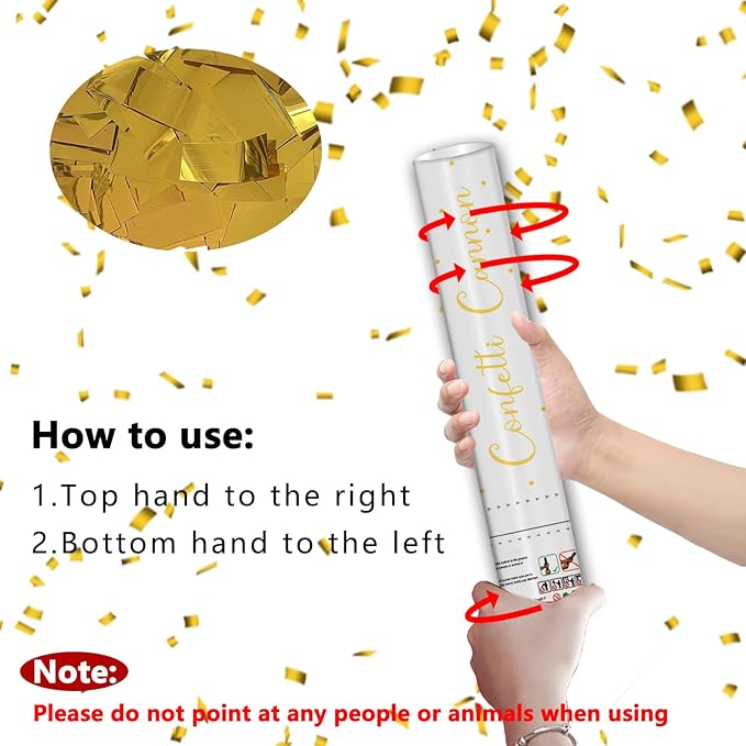 16" Gold Confetti Cannons - Party Poppers for Birthday Graduation Retirement Wedding New Year Celebrations - Easy to Use - Pack of 2