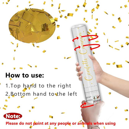 16" Gold Confetti Cannons - Party Poppers for Birthday Graduation Retirement Wedding New Year Celebrations - Easy to Use - Pack of 2
