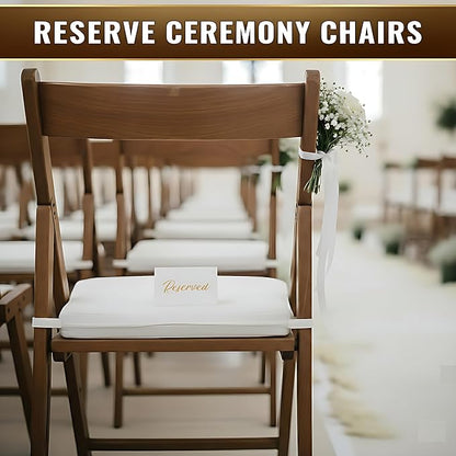 10 Pack Gold Reserved Table Signs for Wedding Receptions 3x4 inch - Double Sided Reserved Signs for Tables - Freestanding Reserved Cards for Tables - Table Reserved Sign for Restaurants & Parties