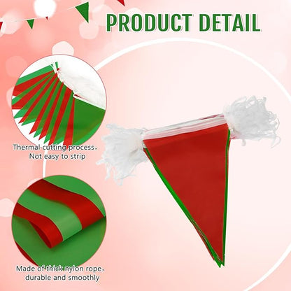 100 Feet Pennant Banners Flags 75 Solid String Triangle Flags for Grand Opening, Carnival Theme Birthday Party Decoration Outdoor Events Classroom Decoration(Red Green)