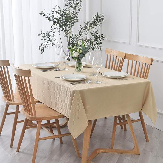 maxmill 2 Pack Rectangle 52 x 70 Inch, Beige Textured Tablecloth Waterproof Spillproof Wrinkle Free Table Cloth, Kitchen Dining Tabletop Decoration, Fabric Table Cover for Outdoor and Indoor Use