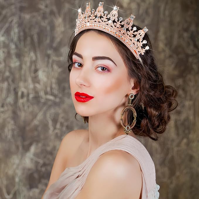 10 Pieces Crown Tiara for Women Crystal Headband with Comb Princess Rhinestone Queen Crown Bridal Hair Accessories Jewelry for Women Prom Birthday Party Wedding Gifts(Rose Gold)