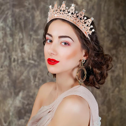 10 Pieces Crown Tiara for Women Crystal Headband with Comb Princess Rhinestone Queen Crown Bridal Hair Accessories Jewelry for Women Prom Birthday Party Wedding Gifts(Rose Gold)