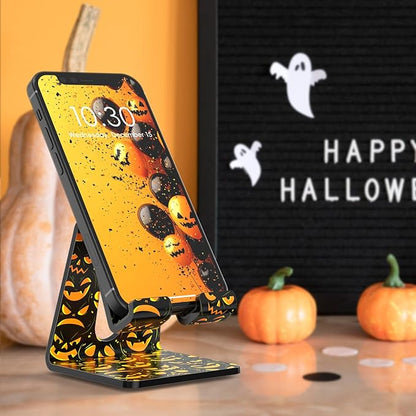Crpich Acrylic Cell Phone Stand, Portable Phone Holder, Phone Stand for Desk, Compatible with Phone16 15 14 13 12 Pro Max Mini 11 Xr 8 Plus SE, Switch, Android Smartphone, Pad, Tablet, Pumpkin Print