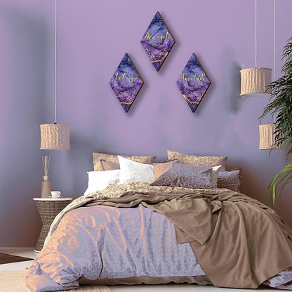 3Pcs Purple And Gold Bathroom Decor Purple Gold Wall Decor with Accept Let Go Have Faith Quote Rustic Farmhouse Wooden Hanging Signs for Women Home Living Room Bedroom(Purple Gold 12x7)