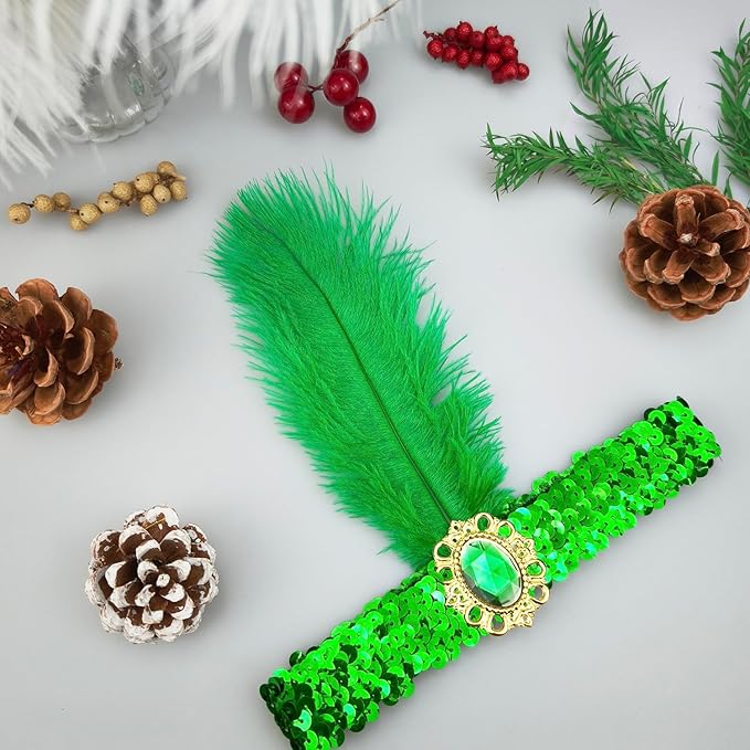 Feather Headpiece Sequins Headbands 1920s Flapper Showgirl Headpieces for Women Girls Carnival Party Accessories