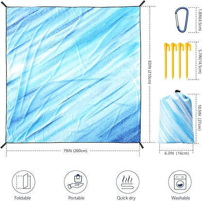 Beach Blanket Waterproof Sandproof Beach Mat 79" X 83"/10'x9'for 2-8 Adults Quick Drying Outdoor Picnic Mat Beach Accessories for Travel, Camping, Hiking