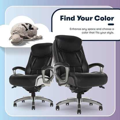 Serta Lautner Executive Home Office Desk Chair, Ergonomic High-Back with Adjustable Lumbar & Body Pillows, SmartLayers and ComfortCoils Technology, Mesh and Bonded Leather, Black/ Gray