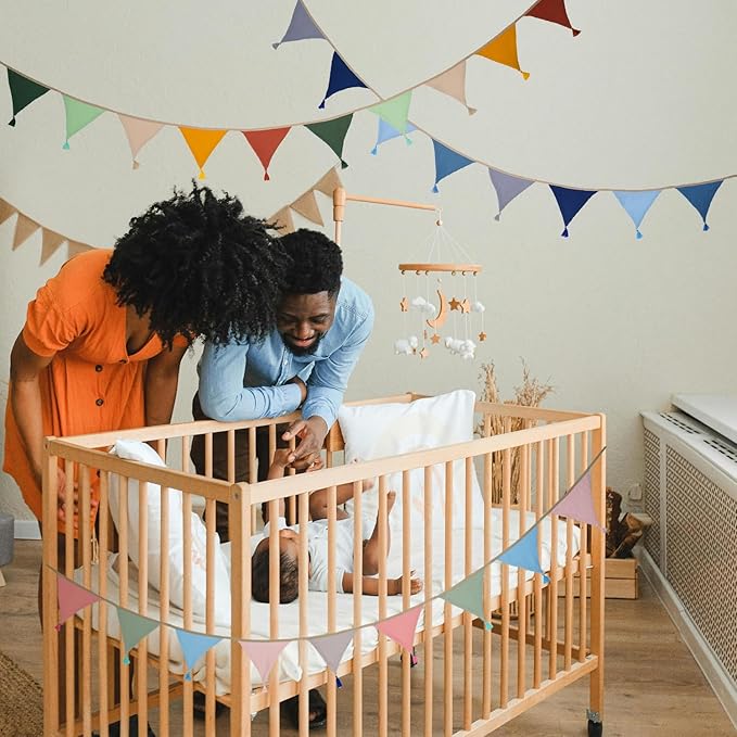 Fabric Bunting Banner, 2 Pack Handmade Neutral String Banner with Tassel Each 8.5 ft 10 Flags Nursery Wall Hanging Wedding Birthday Home Baby Shower Party Decoration Bunting (Coffee Beige 2 Packs)