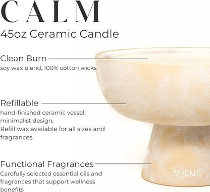 BLUEME Calm - Osmanthus & Sandalwood, Luxury Candle w/Essential Oils, 6 Wick, Hand-Poured Soy, Cotton Wick, Ceramic