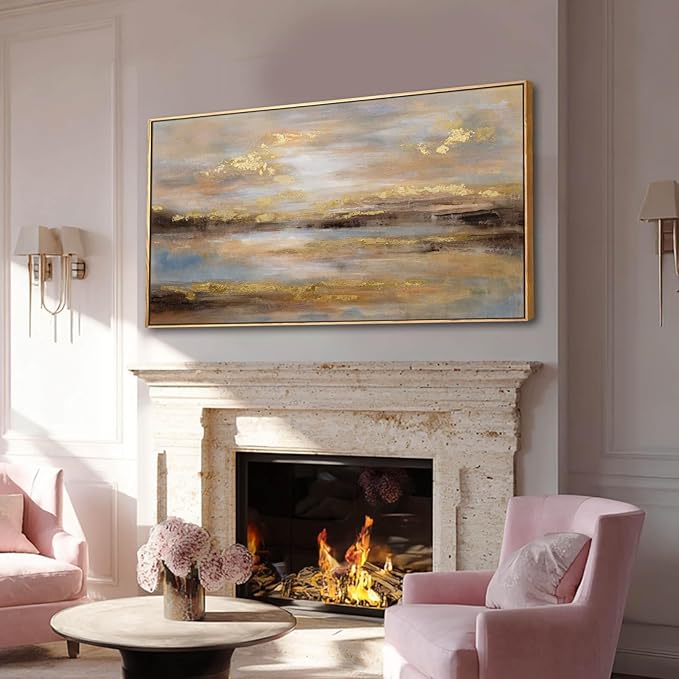 Gold Abstract Wall Art Decor Neutral Canvas Pictures Framed Wall Decor Colorful Art Prints for Living Room Dining Room Bedroom 24x48 Inch