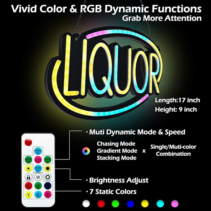 LIQUOR LED Neon Sign for Business,16x9 inch Liquor Stores Sign RGB Bright Led for Window Wall Door VapeSmoke Store