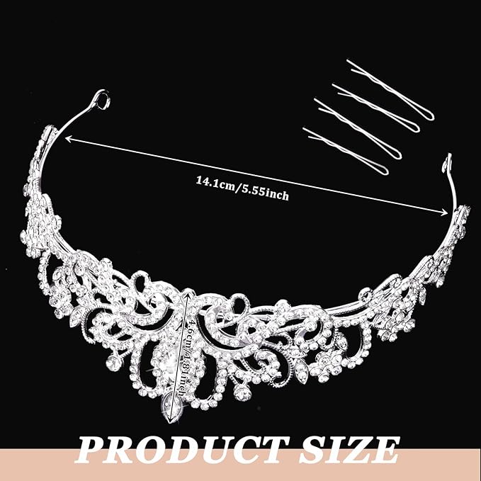 CIEHER 8 PCS Crowns for Women, Crystal Queen Crown Princess Tiaras for Prom Birthday Party Halloween Costume - Silver