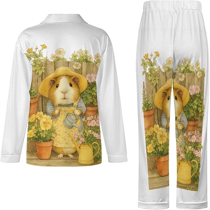 Lemons Leaves Ceramic Style Womens Pajama Set Long Sleeve Pajamas Top And Pants Soft Loungewear Pjs Sets