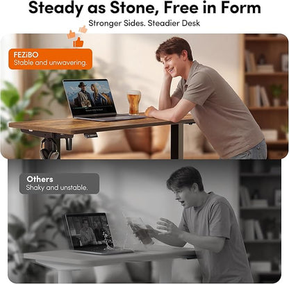 FEZIBO 40 x 24 Inchs Electric Standing Desk, Height Adjustable, Sit Stand Up, Computer Office Desk with Splice Board, Black Frame/Rustic Brown Top