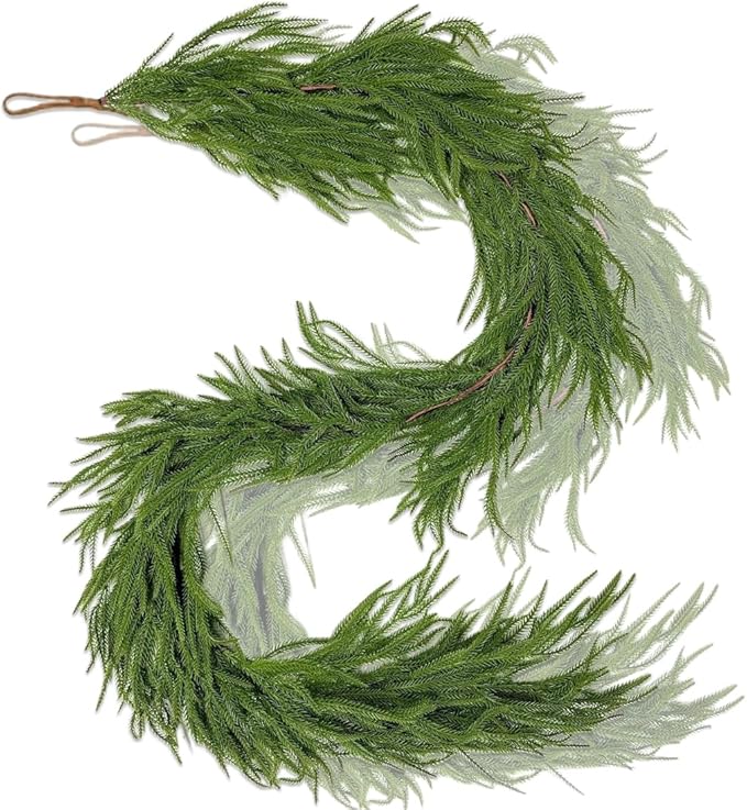 2PSC Christmas Norfolk Pine Garland, 6 FT Real Touch Garlands Ornament, Realistic Artificial Greenery Garlands for Mantle, Table, Fireplace, Indoor, Outdoor Winter Xmas Decoration, Holiday Decor