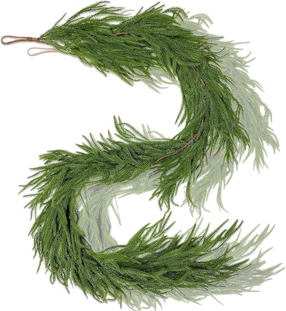 2PSC Christmas Norfolk Pine Garland, 6 FT Real Touch Garlands Ornament, Realistic Artificial Greenery Garlands for Mantle, Table, Fireplace, Indoor, Outdoor Winter Xmas Decoration, Holiday Decor