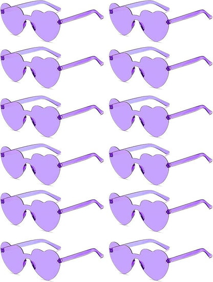 12/20/24 Pairs Heart Sunglasses for Women Men, Trendy Heart Shaped Rimless Transparent Sunglasses, Bachelorette Party