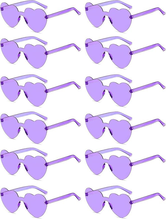 12/20/24 Pairs Heart Sunglasses for Women Men, Trendy Heart Shaped Rimless Transparent Sunglasses, Bachelorette Party