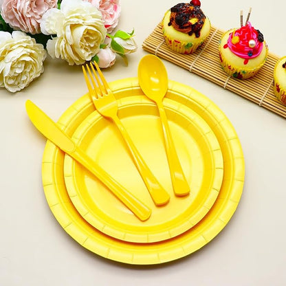 150 Pack Yellow Plastic Silverware, Yellow Utensils Include 50 Plastic Forks 50 Spoons 50 Knives for Birthday Party, Wedding, Picnic
