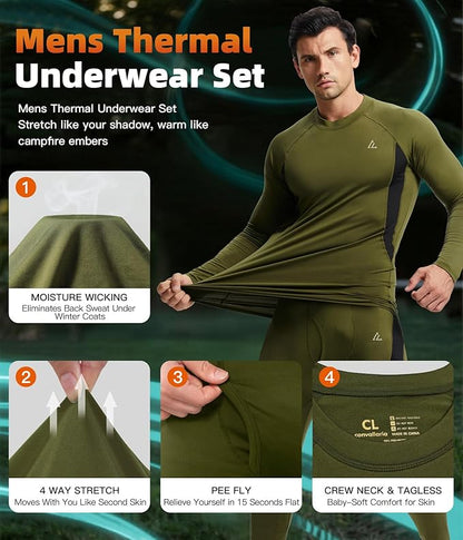 CL convallaria Thermal Underwear Long Johns Set Mens Winter Gift Hunting Gear Sport Base Layer Bottom Top