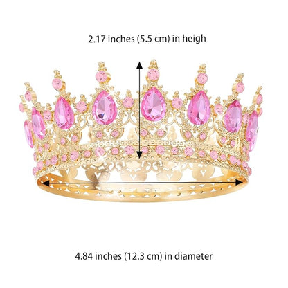 Pink Crown for Women Crystal Tiara and Queen Crown for Girl Wedding Headband for Bride Hair Accessories for Costume Birthday Party Cake Decoration Prom