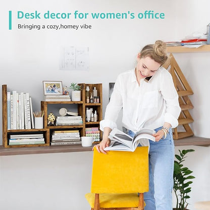 Desk Shelves Desktop Organizer Shlef - Rustic Office Organization for Top of Desk Organizers and Accessories Corner Bookshelf Table Top Shelving Small Hutch Decorations for Office