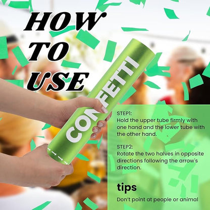 Confetti Cannon Green Biodegradable Confetti Poppers 12Pack Party Poppers Confetti Shooters Green Sticks for Wedding Graduation Engagement Anniversary Bridal Shower Valentines Day Birthday