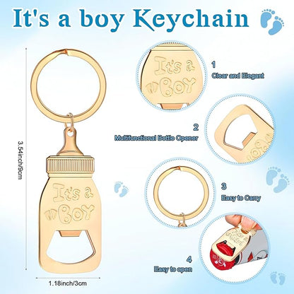 Vesici 25 Sets Baby Shower Party Favors Bottle Openers Keychains Stainless Steel Shot Thank You Tags Organza Bags Gender Reveal Favors for Guests Wedding Baby Shower Return Gift Girl Boy (Boy)