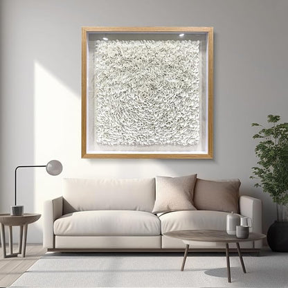 BrightA Minimalist 3D Wall Art Large Wall Art Artwork for Walls White Textured Wall Sculpture with Embossed Patterns Modern Abstract Artwork for Living Room Office Decor 23.6"x23.6"