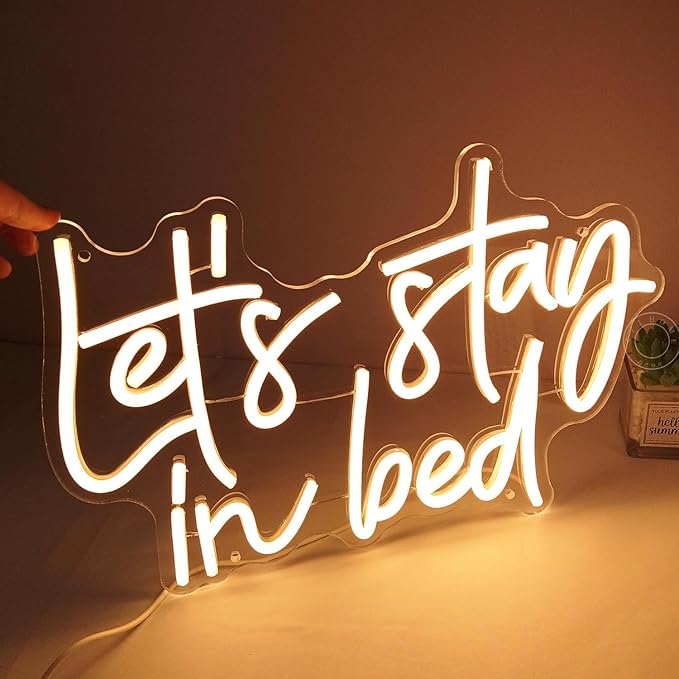 SYLHOME Let's Stay In Bed Led Neon Light Up Sign Bedroom Hotel Apartment Wall Sign Decor Night Slumber Party Birthday Wedding Party Decor Gifts15.75"X10.24" USB Warm