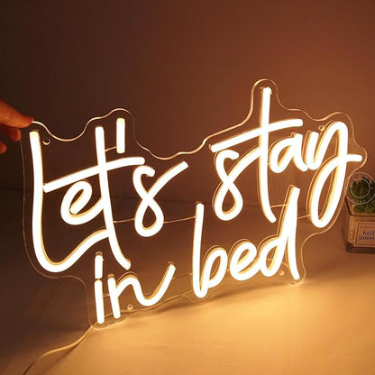 SYLHOME Let's Stay In Bed Led Neon Light Up Sign Bedroom Hotel Apartment Wall Sign Decor Night Slumber Party Birthday Wedding Party Decor Gifts15.75"X10.24" USB Warm