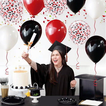 Patimate Red Black Balloons Set, 50 pcs 12 inch Black Red White Confetti Latex Balloons Kit for Graduation Birthday Wedding Baby Shower Retirement Party Decorations