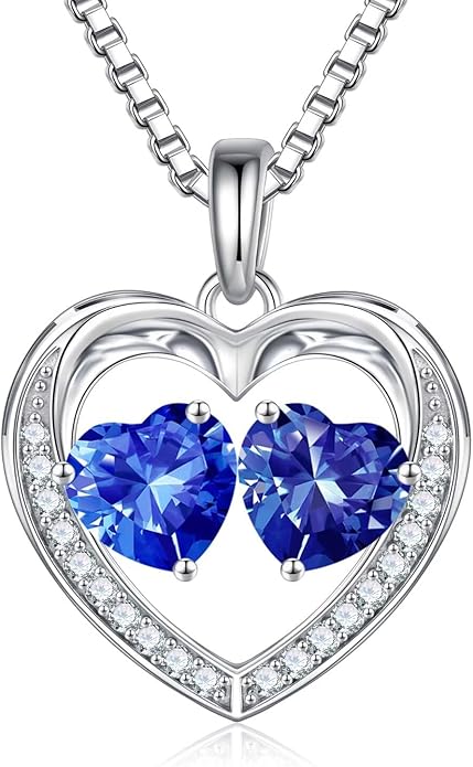 Iefil Christmas Gifts for Women Wife - 925 Sterling Silver Heart Birthstone Necklace, Anniversary Birthday Gifts for Women Wife Girlfriend Mom, Birthstone Jewelry Gift for Her